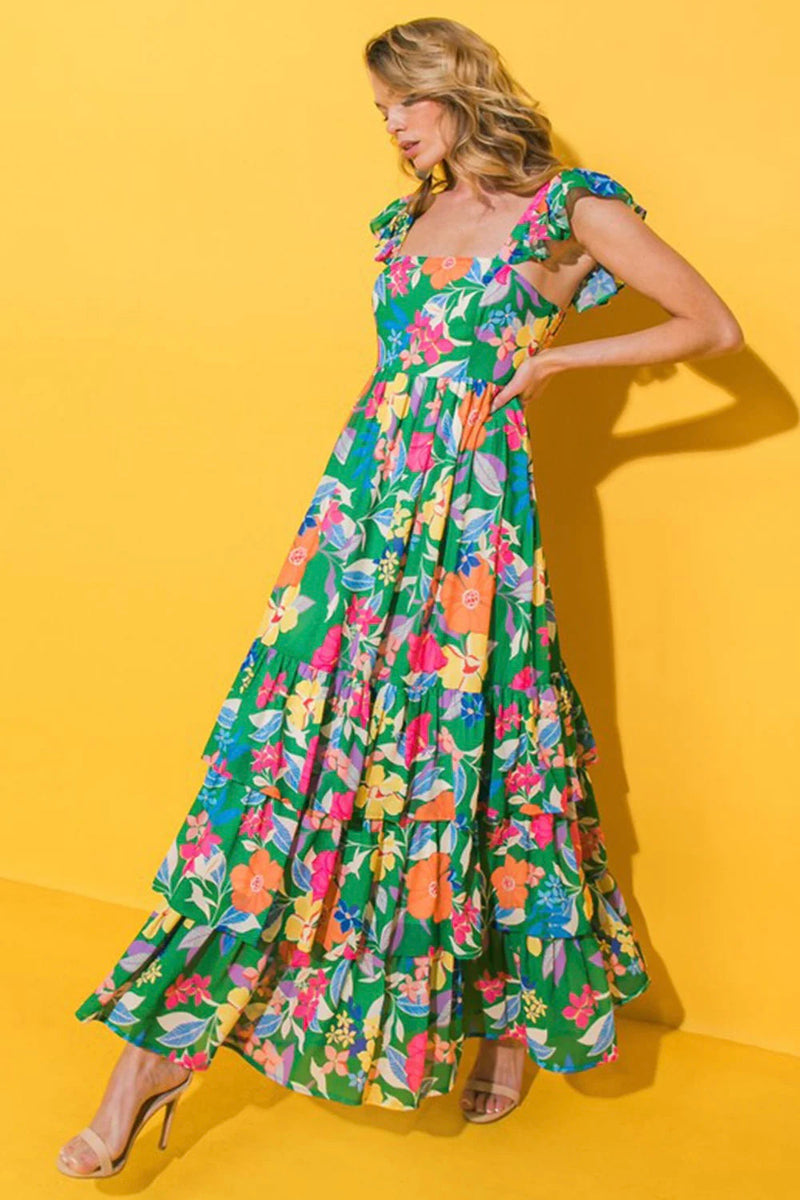 Summer Floral Print Ruffle Sleeveless Tiered Maxi Dress Small Summer Floral Print Ruffle Sleeveless Tiered Maxi Dress Small