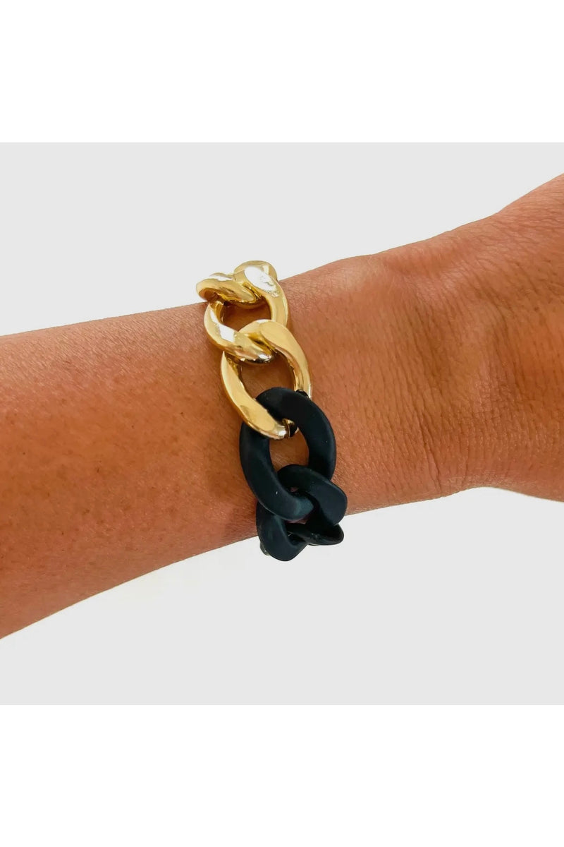Gold Matte Black Chunky Acrylic Chain Link Bracelet
