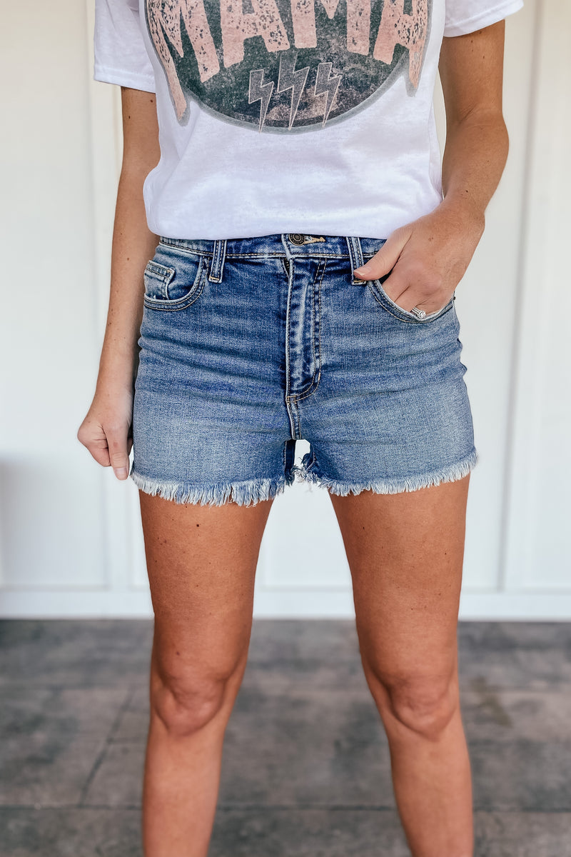 Latte Run Midrise Distressed Shorts in Light Pink • Impressions Online  Boutique