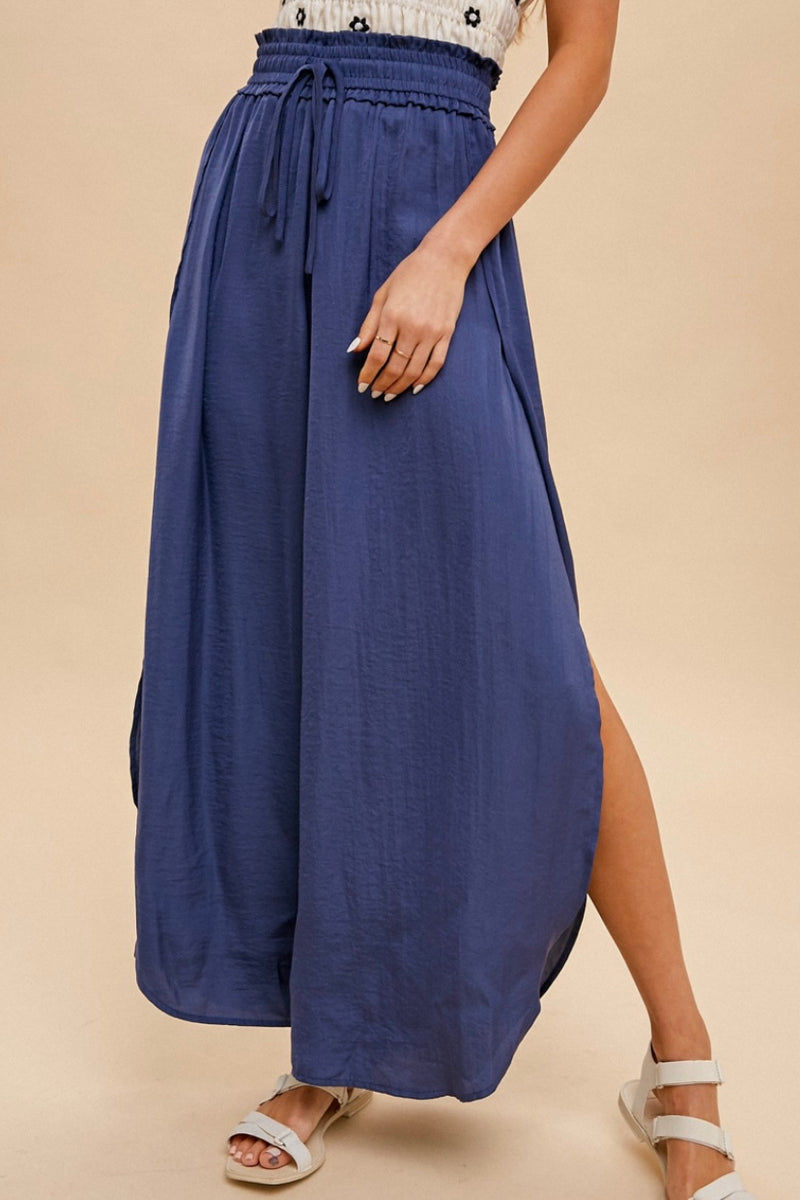 Hammered Satin Wide Leg Side Slit Pants in Dusty Blue – LURE Boutique