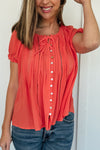 Papaya Lace Inset Trim Button Top