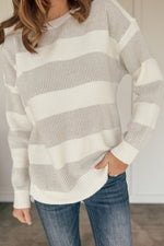 Chunky Stripes Cozy Sweater - Heather Gray