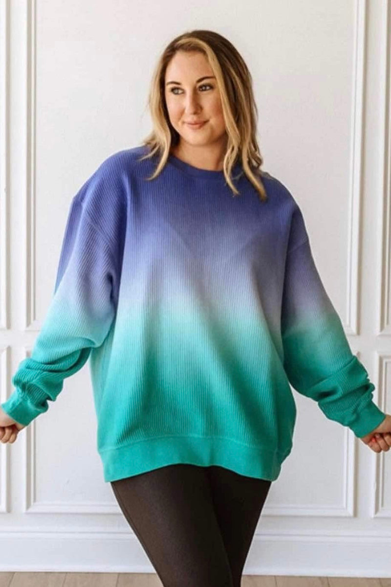 Deep Blue to Green Ombre Corded Sweatshirt