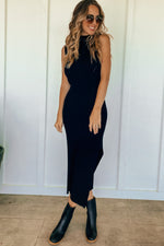 The Astrid Ribbed Sleeveless Sweater Dress in Black