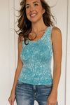 2 Way Neckline Acid Washed Ribbed Tank in Ice Blue