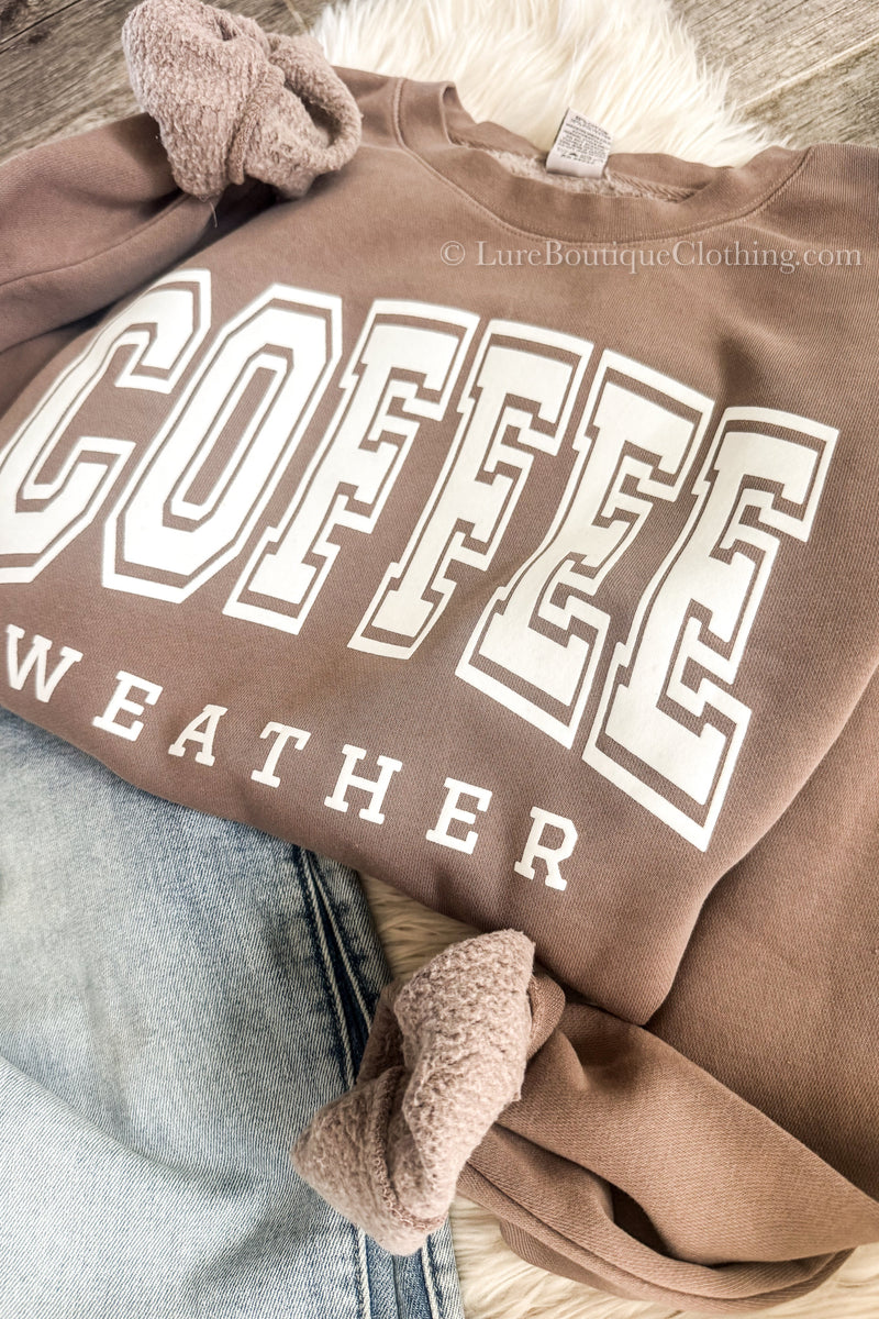 Women's Coffee Weather Sweatshirt - Washed Light Brown, High Quality
