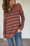 Red Bean Lightweight Striped Sweater