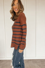 Red Bean Lightweight Striped Sweater