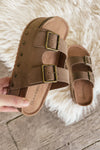 Stacked Double Strap Sandals in Taupe