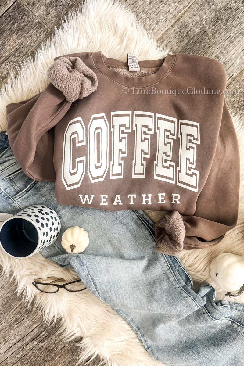 Women's Coffee Weather Sweatshirt - Washed Light Brown, High Quality