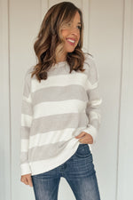 Chunky Stripes Cozy Sweater - Heather Gray