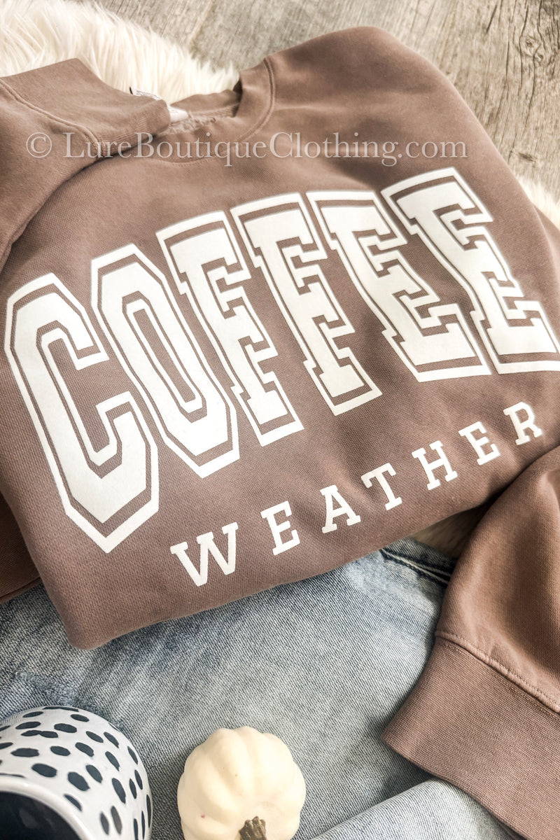 Women's Coffee Weather Sweatshirt - Washed Light Brown, High Quality