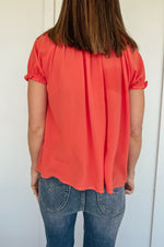 Papaya Lace Inset Trim Button Top