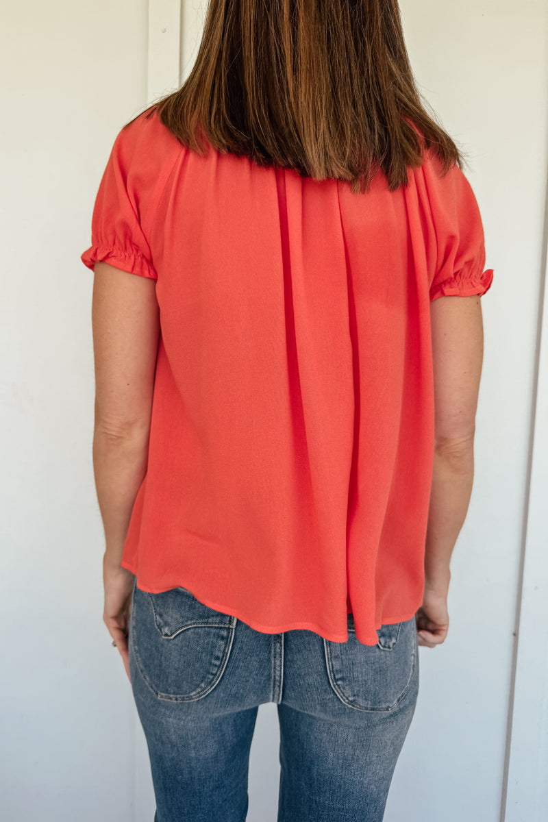 Papaya Lace Inset Trim Button Top