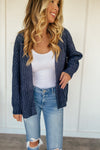 Chunky Pointelle Open Cardigan in Navy