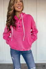 Oversized Acid Washed Hoodie in Fuscia