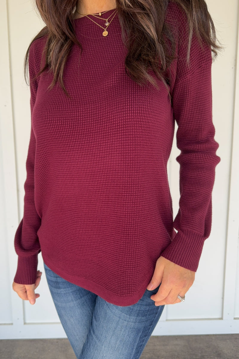 Waffle Knit Sweater in Mulberry