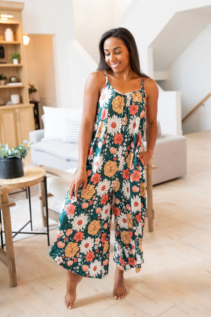 Buttery Soft Retro Floral Jumpsuit in Green