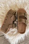 Stacked Double Strap Sandals in Taupe