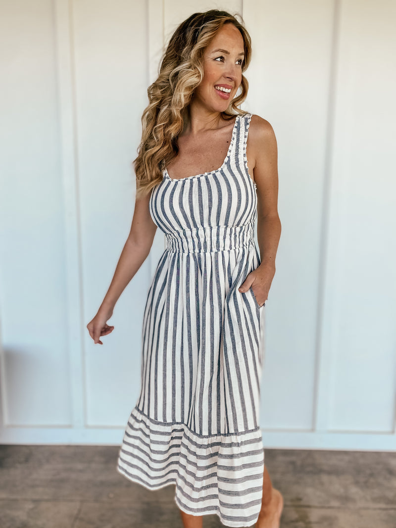 Cotton Linen Striped Dress