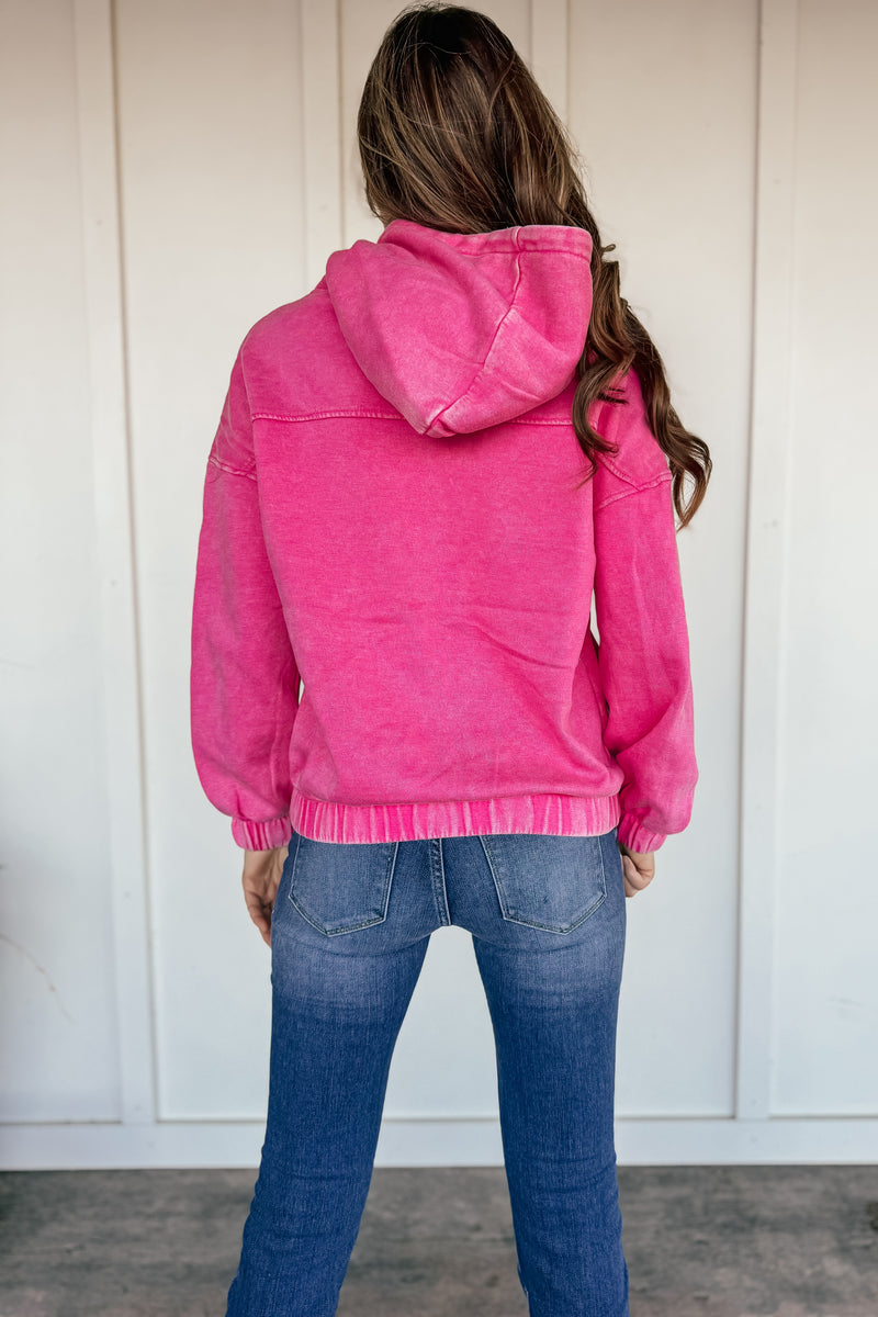 Oversized Acid Washed Hoodie in Fuscia