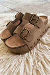 Stacked Double Strap Sandals in Taupe