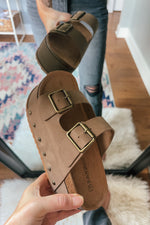 Stacked Double Strap Sandals in Taupe