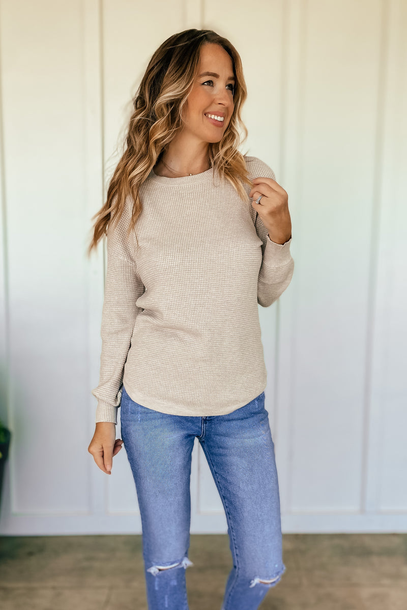 Waffle Knit Sweater in Warm Gray