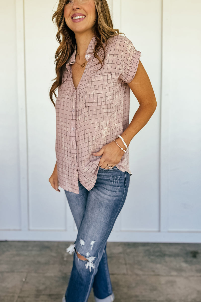 Mineral Washed Spring Plaid Blouse