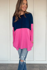 Pink and Navy Oversized Pocketed Sweater