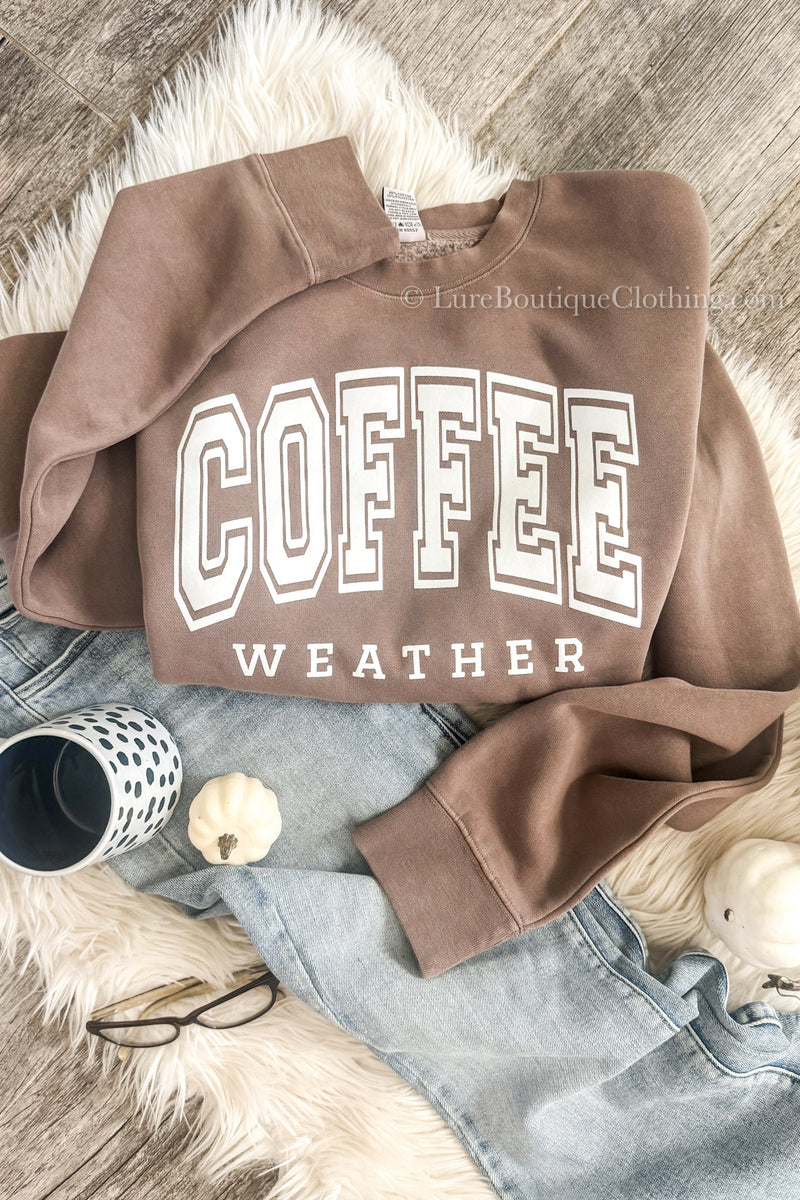 Women's Coffee Weather Sweatshirt - Washed Light Brown, High Quality