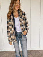 Twofer Button Down Navy Plaid Shacket