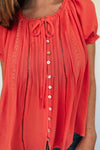 Papaya Lace Inset Trim Button Top