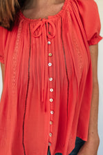 Papaya Lace Inset Trim Button Top