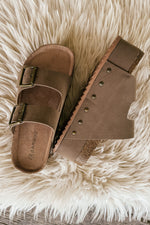 Stacked Double Strap Sandals in Taupe