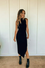 The Astrid Ribbed Sleeveless Sweater Dress in Black