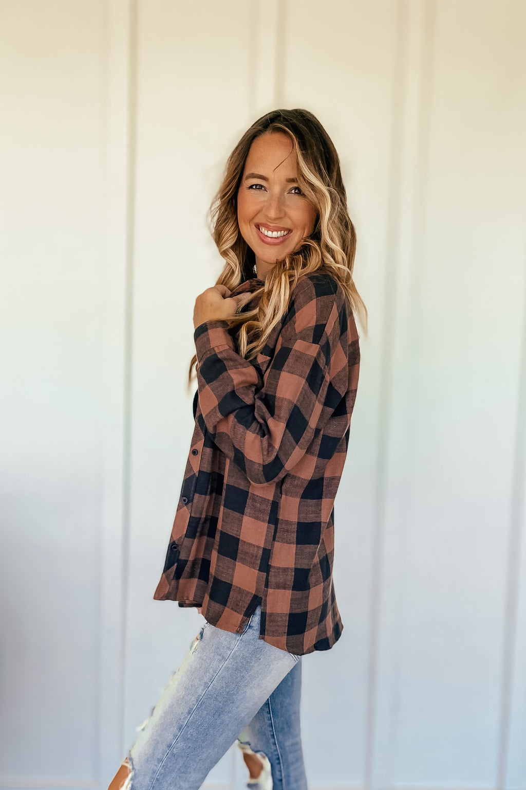 Hazelnut Boyfriend Plaid Shirt