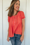 Papaya Lace Inset Trim Button Top