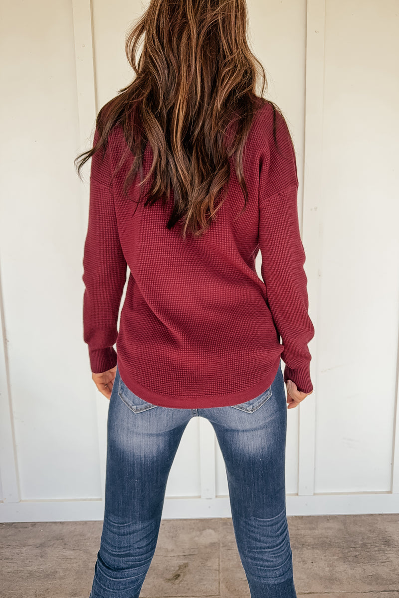 Waffle Knit Sweater in Mulberry