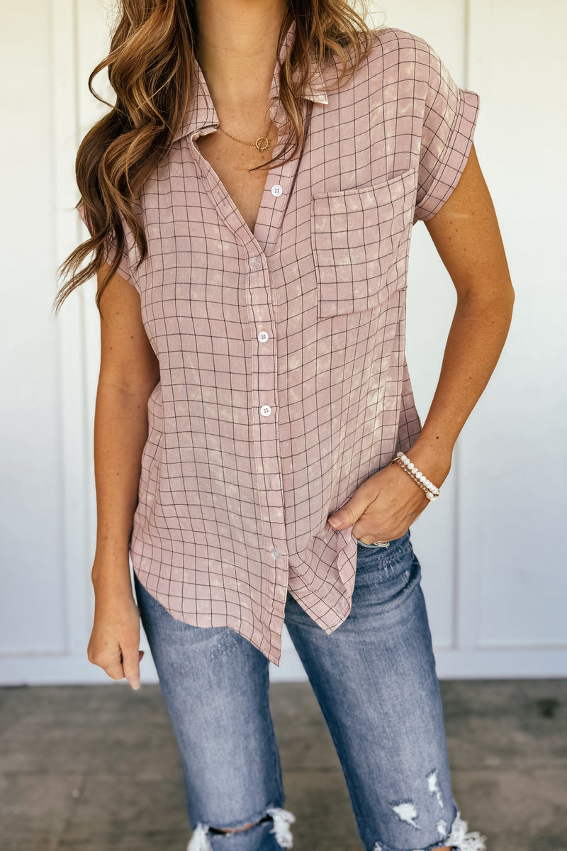 Mineral Washed Spring Plaid Blouse