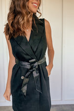 Caught Your Eye Suede Belted Vest Dress