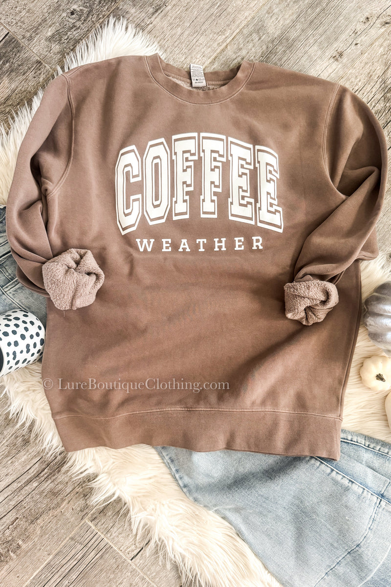 Women's Coffee Weather Sweatshirt - Washed Light Brown, High Quality