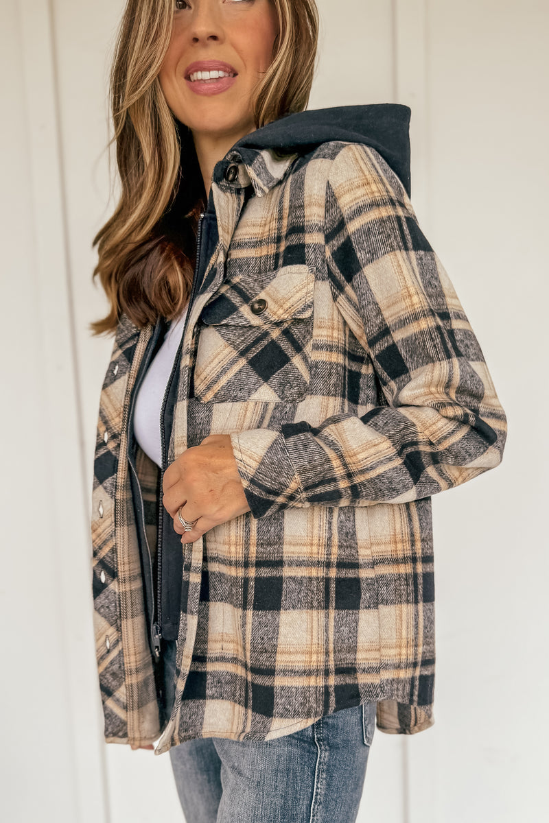 Twofer Button Down Navy Plaid Shacket