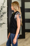 Contrast Flutter Sleeve Top in Black
