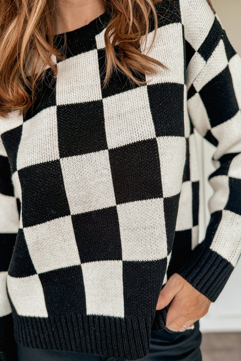 Fast Lane Checkered Crew Neck Sweater