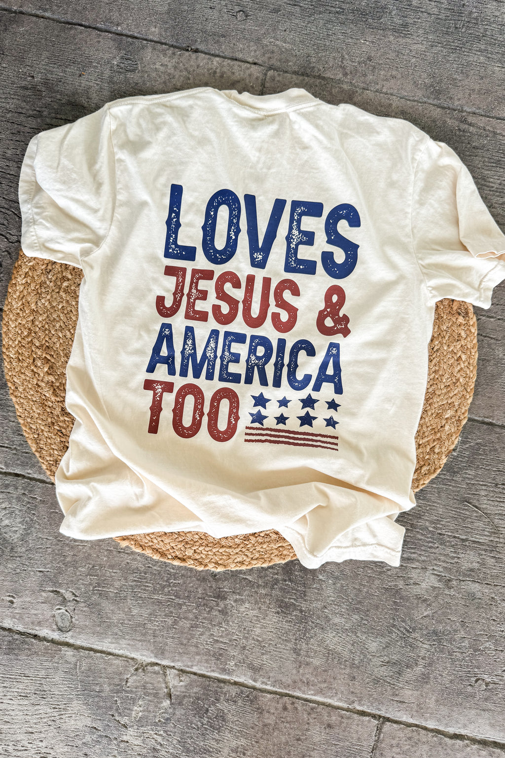 Loves Jesus and America Too Tee on Comfort Colors