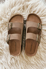 Stacked Double Strap Sandals in Taupe