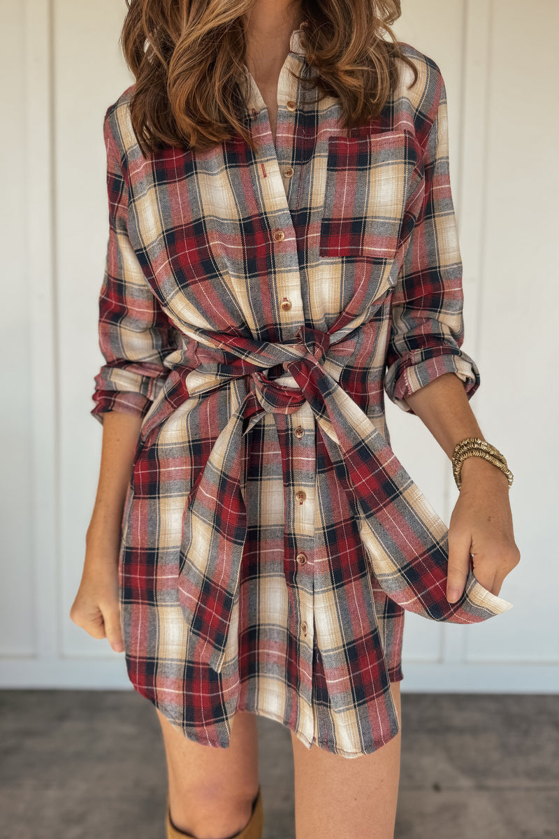 Just Looking Front Tie Plaid Dress