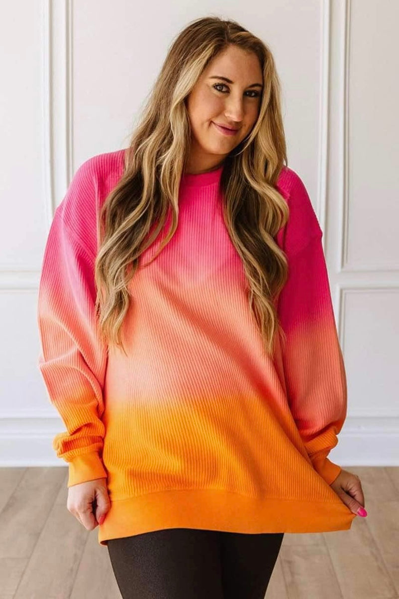 Deep Pink to Orange Ombre Corded Sweatshirt