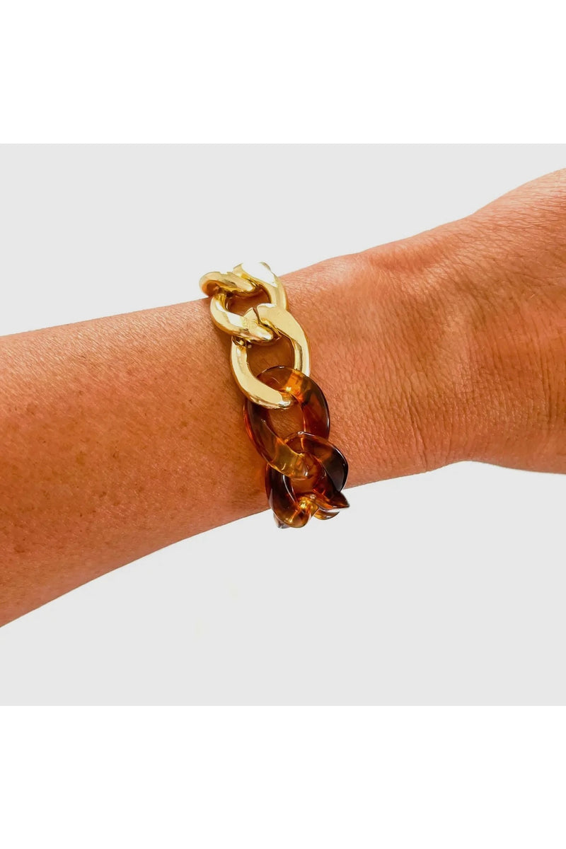 Gold Tortoise Leopard Chunky Acrylic Chain Link Bracelet